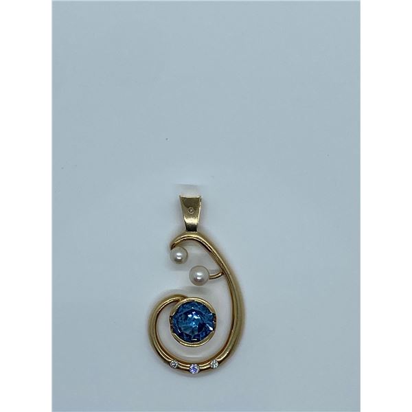 14K Gold 33.7g 10.00 Topaz 0.35 Diamond Pendant - value $6,120