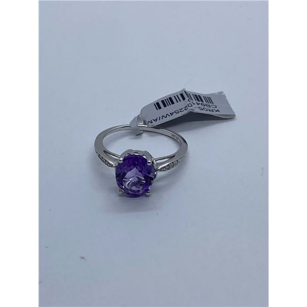10K White Gold Amethyst 0.02PTS Ring - value $613