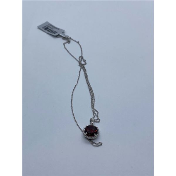10K White Gold Garnet 7PTS DI Necklace - value $576
