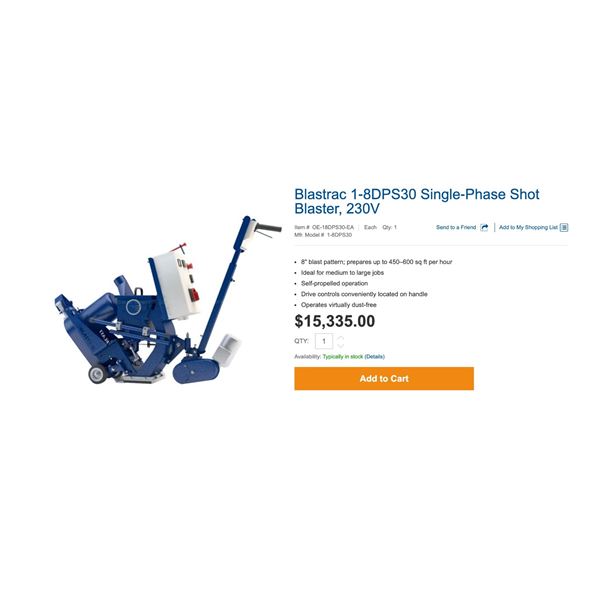 Blastrac 1-8DPS30 Self Propelled Shot Blasting Machine w/ shot pallets (retail $15,000)