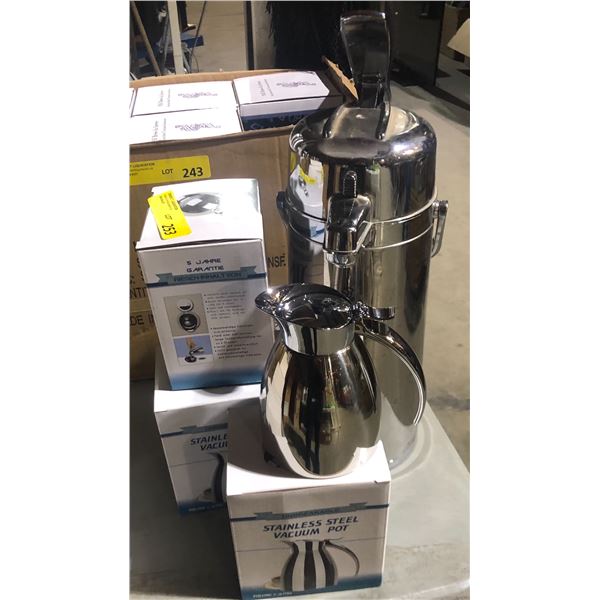 4 assorted stainless steel vacuum pots