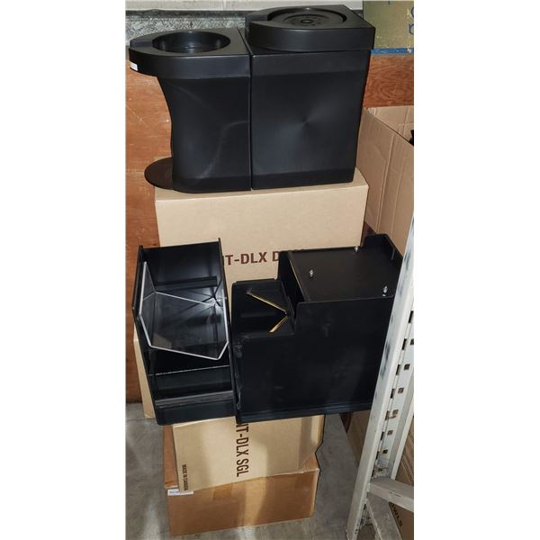 Group of 6 commercial coffee pot stands and condiment displays