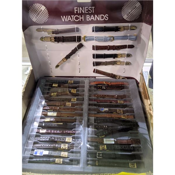 1 box full of assorted new watch bands (mostly leather)