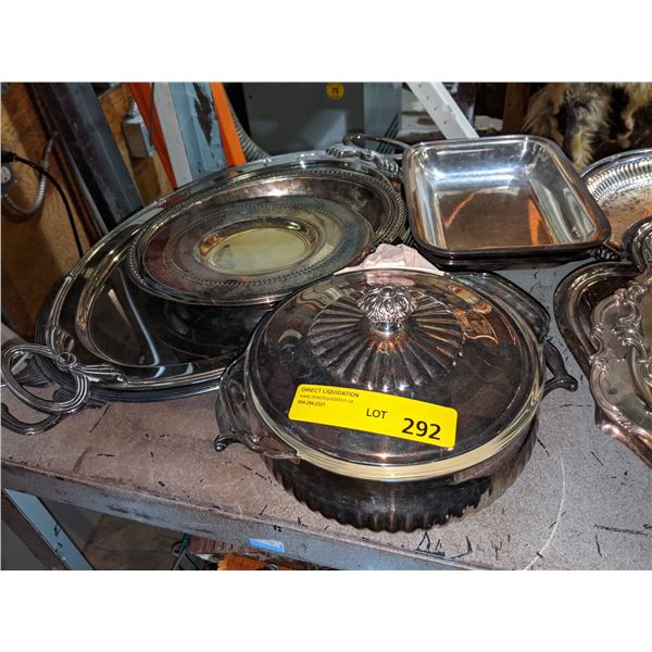 Shelf lot of assorted silver plate serving pieces
