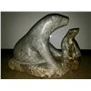 Image 1 : Large inuit soapstone carving mother bear and cub signed on bottom (has been damage and repaired)