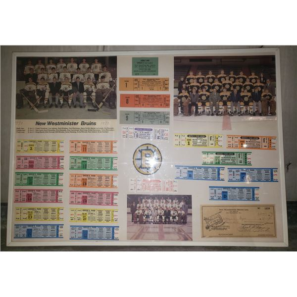 Framed New Westminster bruins junior hockey team memorabilia photos, tickets stubs, patch etc...