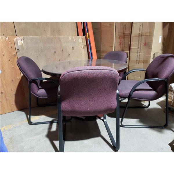 Round glass top table w/ 4 client chairs