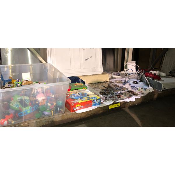Sports collector cards, toy story figures, xbox 360 console, etc...