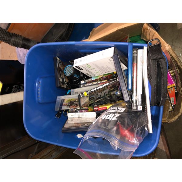 3 boxes filled with assorted DVD movies, blu-ray movies, xbox 360 games etc.