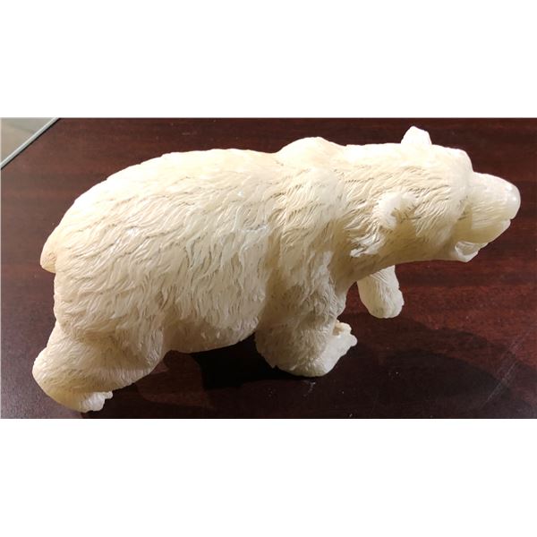 Carved Polar bear figuring possibly alabaster, white jade or soapstone? 8 inches