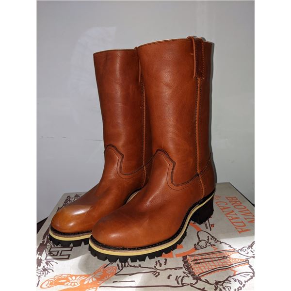Pair HH Brown safety virban work cowboy boots size 12 (NOS)