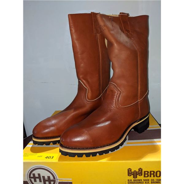 Pair of HH brown safety vibram work cowboy boots size 12 (NOS)