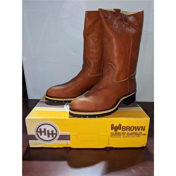 Pair of HH brown safety vibram work cowboy boots size 12 (NOS)