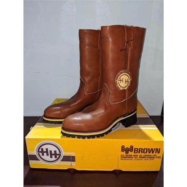 Pair HH brown safety virban work cowboy boots size 6 1/2 (NOS)