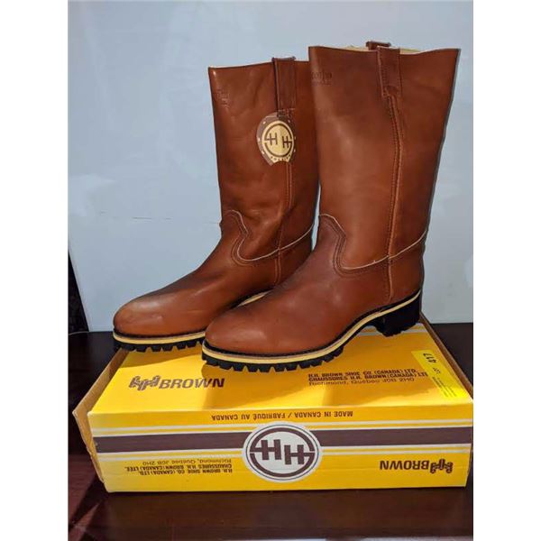 Pair of HH brown safety vibram work cowboy boots size 12 (NOS)