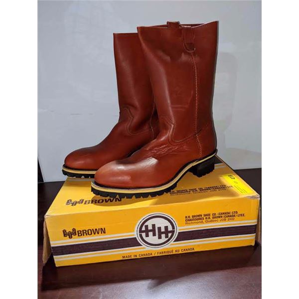 Pair of HH brown safety vibram work cowboy boots size 12 (NOS)
