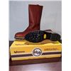 Image 2 : Pair of HH brown safety vibram work cowboy boots size 12 (NOS)