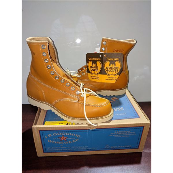 Pair J.B.Goodhue 8 inch tan soft toe work boots size 14 (NOS)
