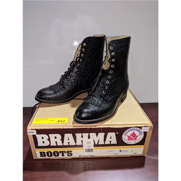 Pair of brahma black lace up roper boots size 7 1/2 (NOS)