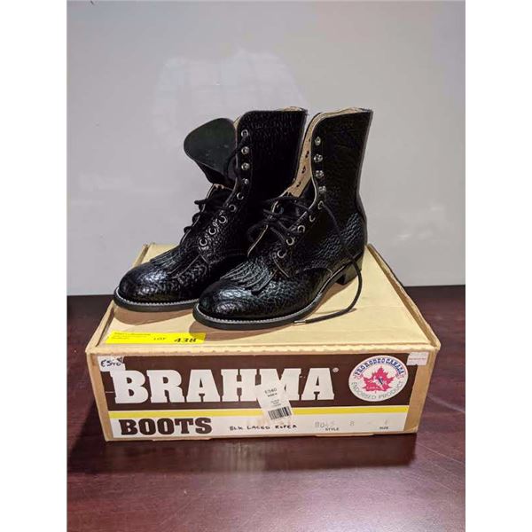 Pair of brahma black lace up roper boots size 8 (NOS)