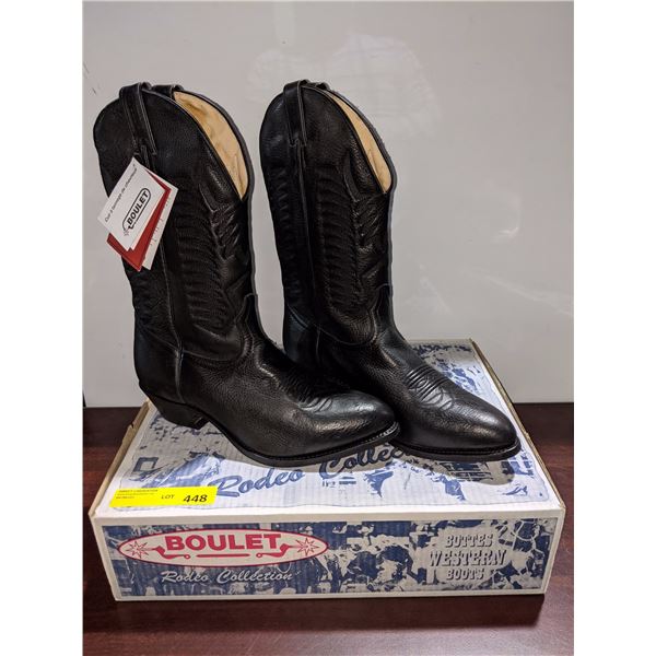 Pair of boulet wide black cowboy boots deer skin size 11 (NOS)