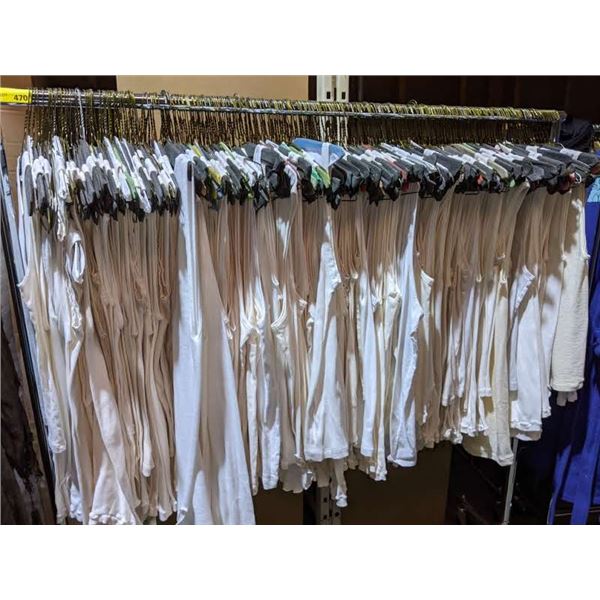 A rack of white muscle shirts from Project Blue Book