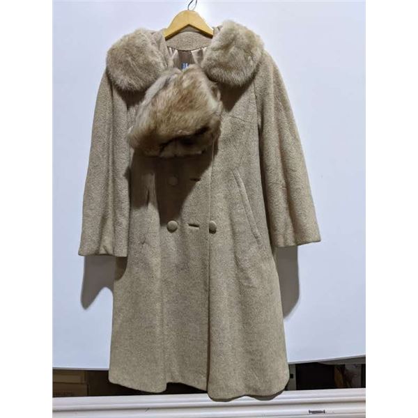 Full length ladies jacket, fur collared with fur hat made in italy from project blue book