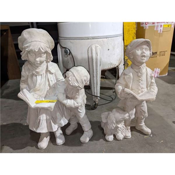 2 faux concrete little children garden decorative statues