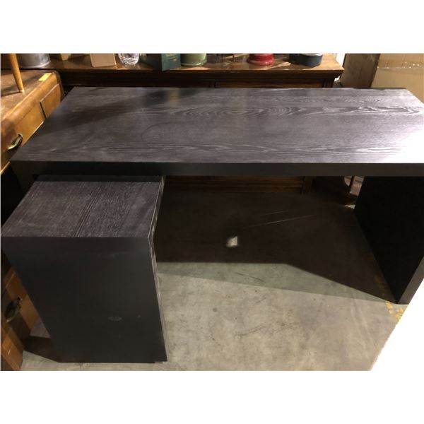 a black contemporary office desk with side pull out