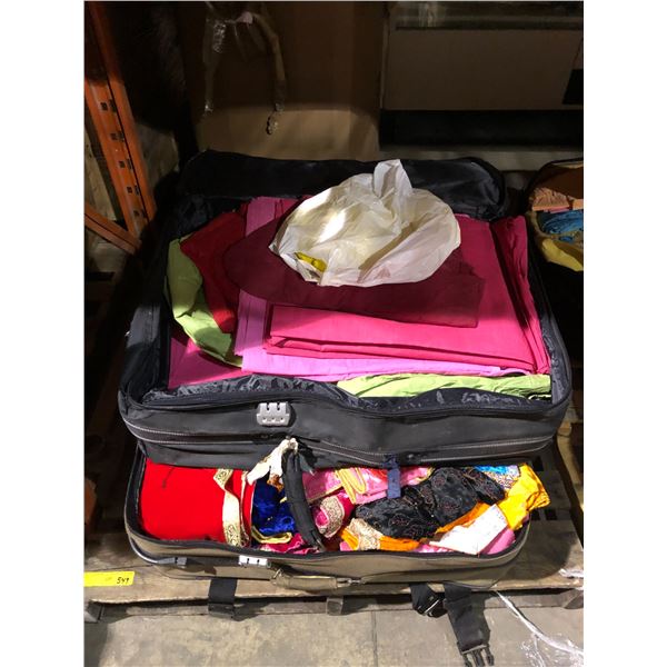 3 large suitcase pallet lot of mid-eastern jeweled clothing, fabric and dresses