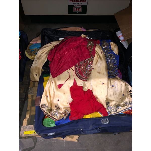 3 large suitcase pallet lot of mid-eastern jeweled clothing, fabric and dresses
