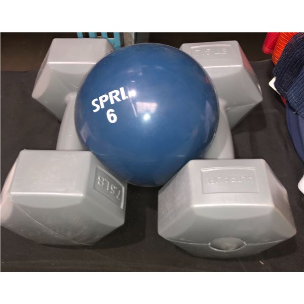 Lot of misc. including weights and a golden box with items