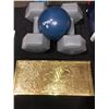 Image 2 : Lot of misc. including weights and a golden box with items
