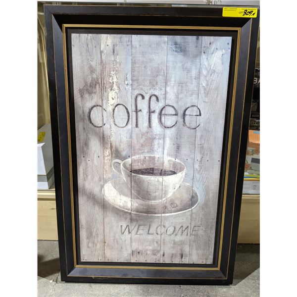 Framed Coffee Welcome Wooden Sign 26" x 38"