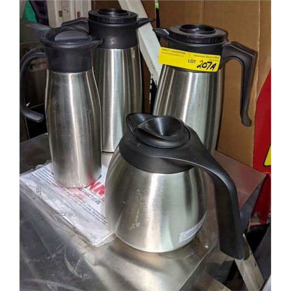 Group of 4 stainless steel coffee carafes