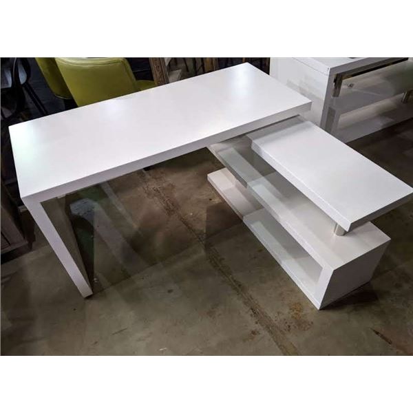 Contemporary white desk with slide out