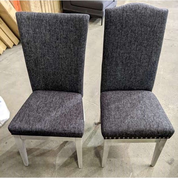 Two contemporary charcoal grey upholstered side chairs