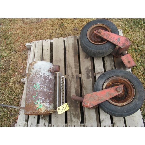 SMALL HEATER; 2 CASTOR WHEELS