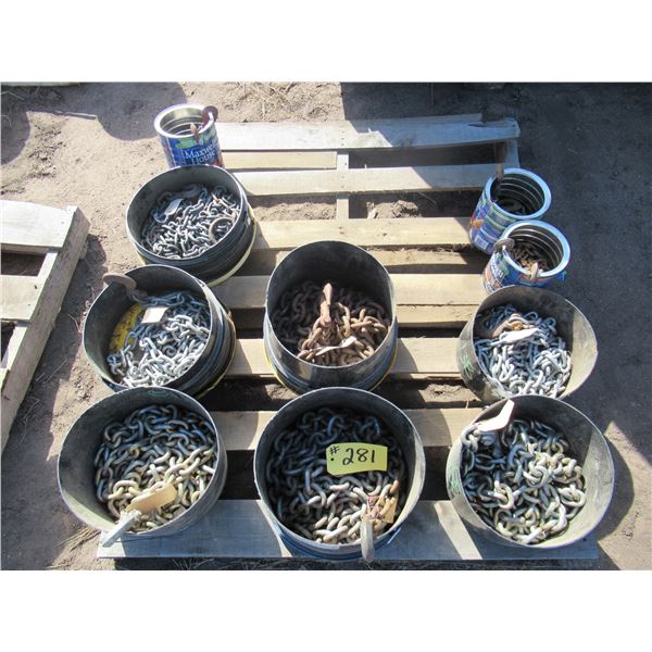APPROX 10 PAILS OF CHAIN (VARIOUS SIZES) (ALL FOR ONE MONEY)