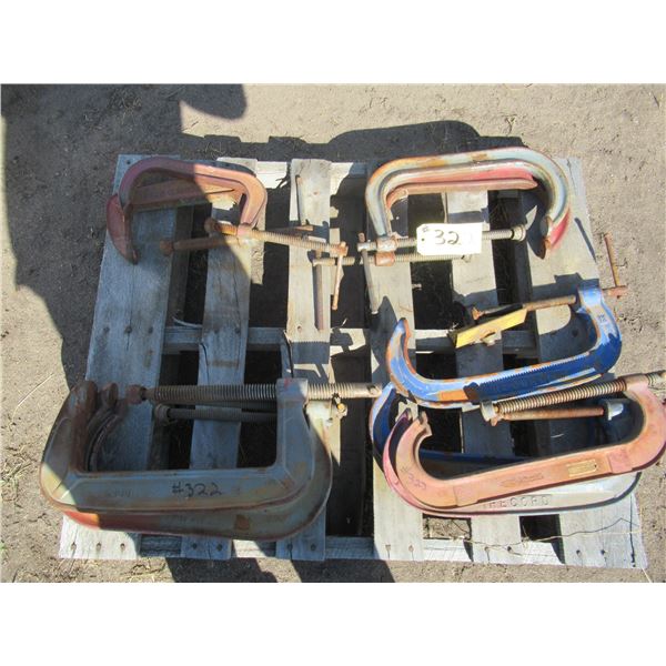 APPROX 11 LARGE C-CLAMPS (ALL FOR ONE MONEY)