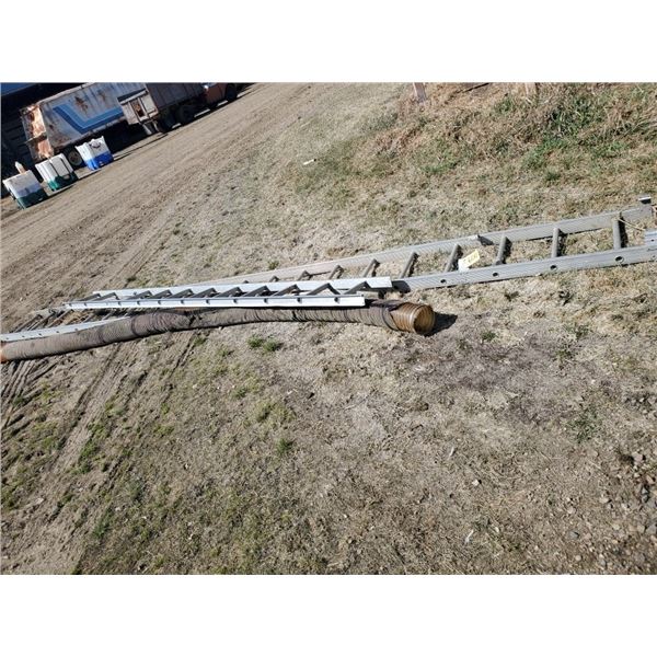 2 ALUMINUM LADDERS (24' & 12') & GRAIN VACUUM HOSE