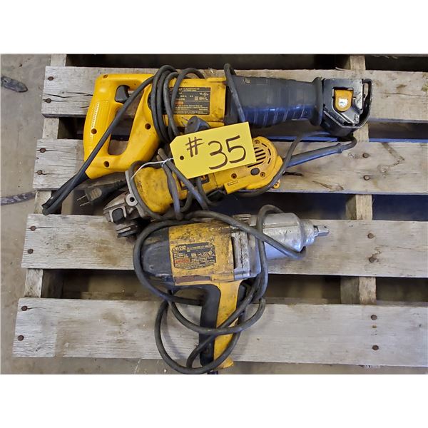 JOBMATE 3/8" DRILL, DEWALT 1/2" IMPACT, DEWALT SIDE GRINDER & SAWZALL