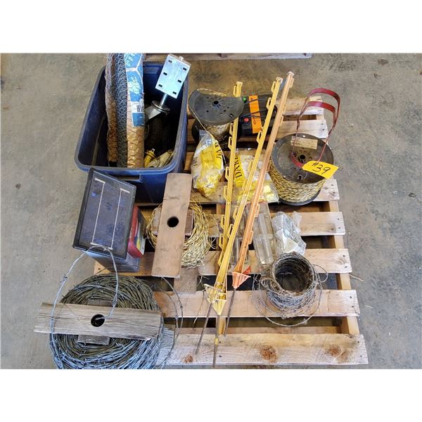 ASSORTED BARB WIRE, ELECTRIC FENCING, PARMAK SOLAR FENCER, GALLAGHER 110 VOLT FENCER & GATE LATCH