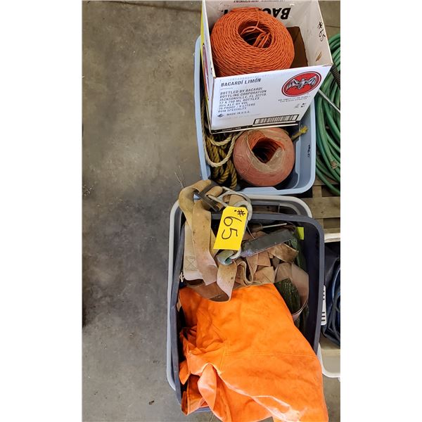 SAFETY HARNESS, WASH JACKET, 2 TARPS, ROPE & TWINE ROLLS