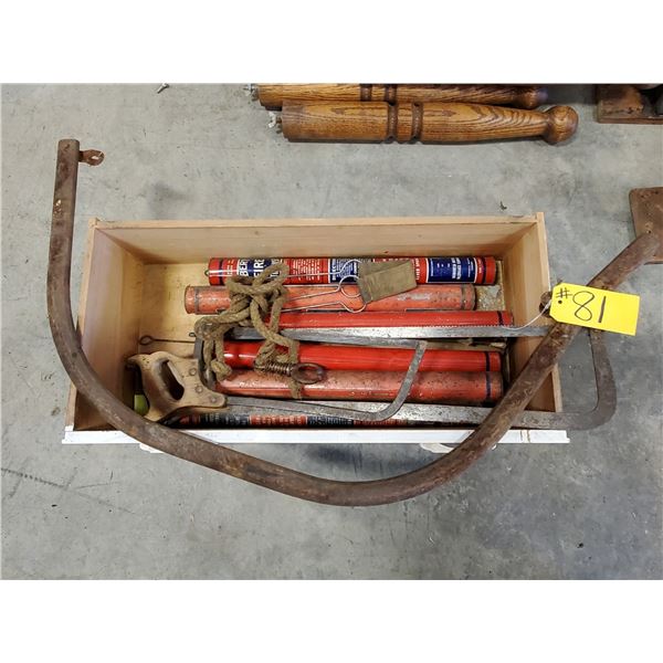 ANTIQUE FIRE EXTINGUISHER & HAND SAW
