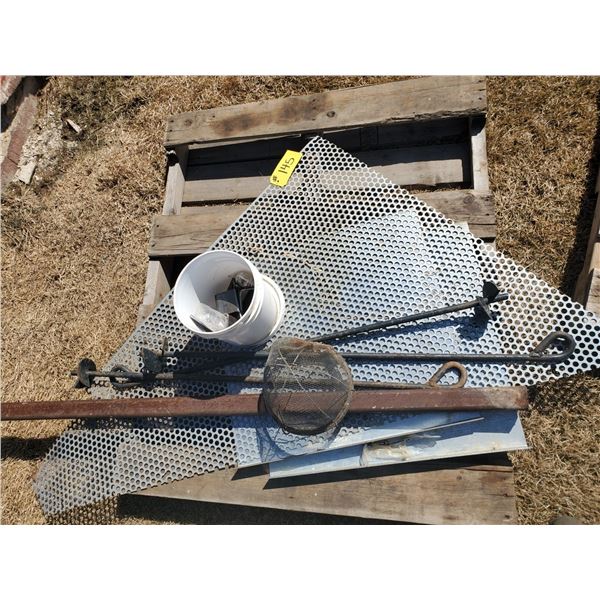 3 BIN RODS & PAIL OF ANGLE IRON