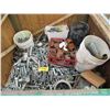 Image 2 : GREEN CRATE FULL OF PIPE FITTINGS, BOLTS, ANCHORS & 2 PAILS OF FITTINGS