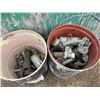 Image 7 : GREEN CRATE FULL OF PIPE FITTINGS, BOLTS, ANCHORS & 2 PAILS OF FITTINGS