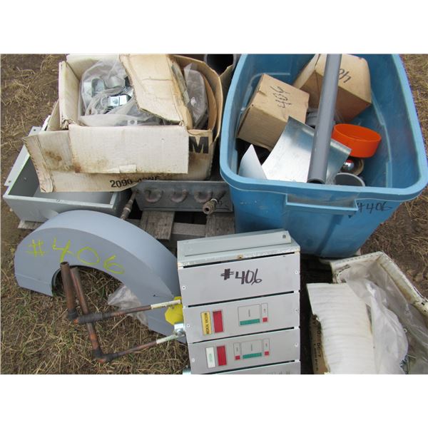 PALLET OF MISC, PIPE FITTINGS, PLUMBING HANGERS, WEKSLER GLASS THERMOMETER, SCREWS & MISC