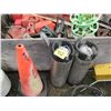 Image 1 : LARGE CRATE C/W MOP PAIL, HYDRAULIC RAM, JERRY CANS, LADDER, OLD GAS PUMP